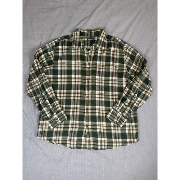 Eddie Bauer Men’s Long Sleeve Flannel Shirt, Green Blue Plaid, Size XXL - Picture 1 of 8